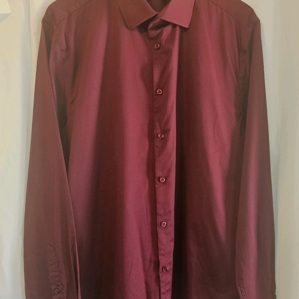 Strauss Mens Long Sleeve Burgandy Shirt Size 17.5 Neck 44